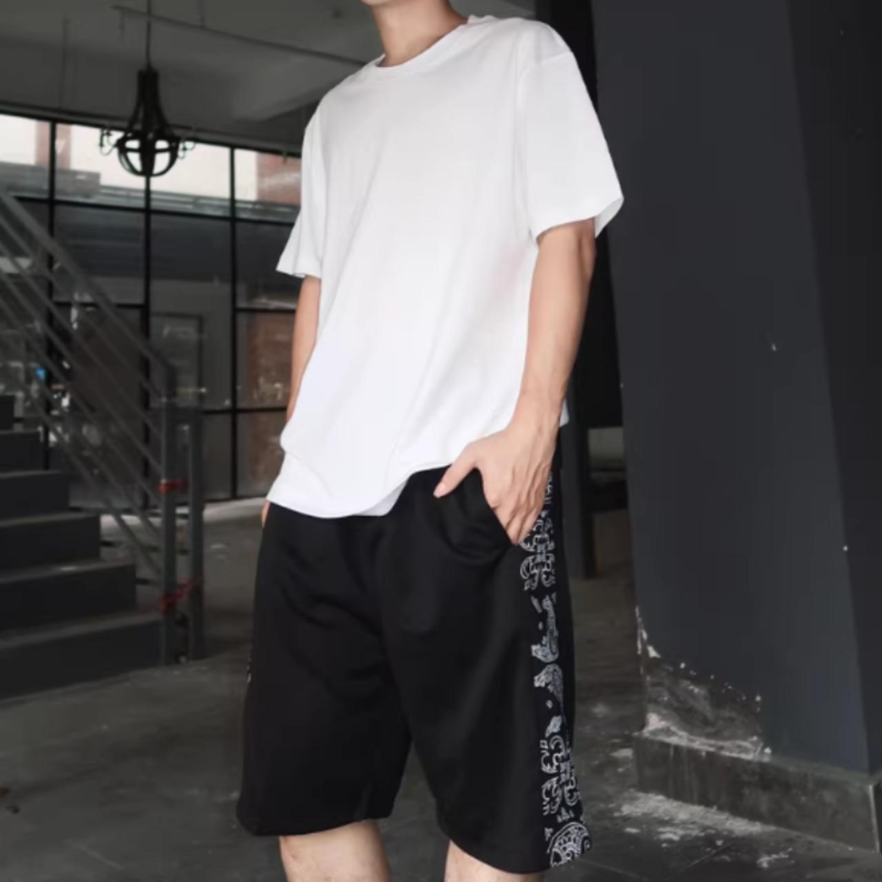 レトロサイドカシューフラワースウェットショーツ　0762