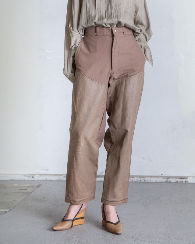 1960-70s panel legs leather × gabardine trousers