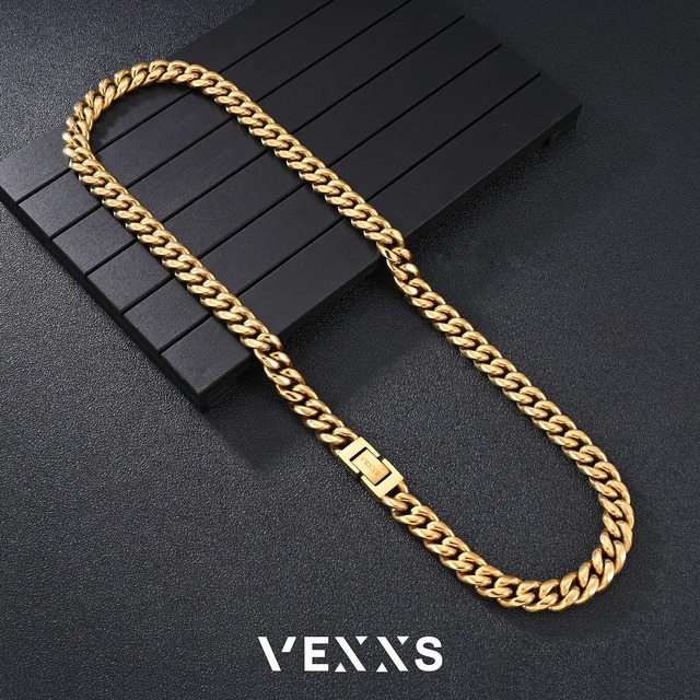 VEXXS 喜平 ネックレス メンズ K18 ゴールドメッキ【タグ取り外し可能】6/9/10/12mm マイアミキューバン キヘイ チェーン ステンレス アクセサリー B系 ストリート系 ヒップホップ 贈り物 お祝い 記念 ギフト プレゼント