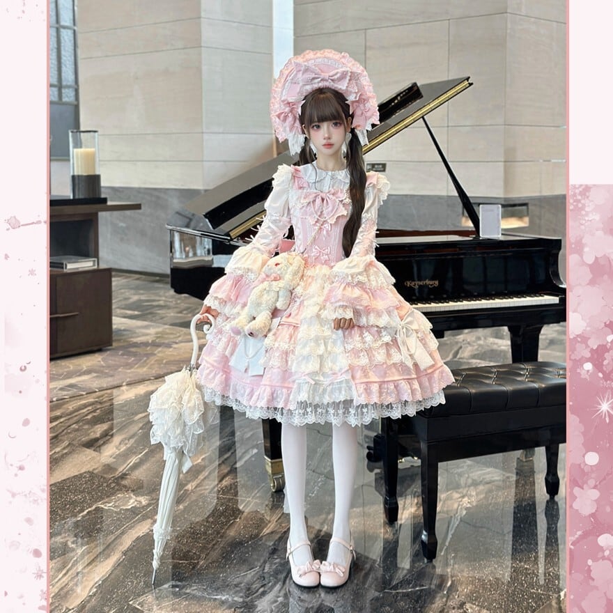 ゴスロリ ドレス ロング丈 レースフリル 3カラー クラシカル姫袖