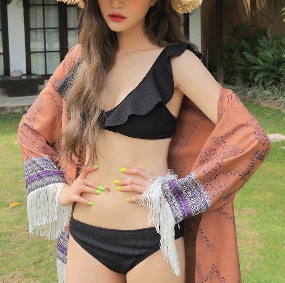 即日発送 水着 フリル セパレート 体型カバー フレア ニット | 水着