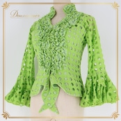 フラメンコ 衣装 ソニアジョーンズ SONIA JOHNES トップス ブラウス 黄緑 緑 レース フリル ダンス パーティ 発表会 舞台 グリーン系 フェスティバル エレガント コスチューム 女性用 かわいい