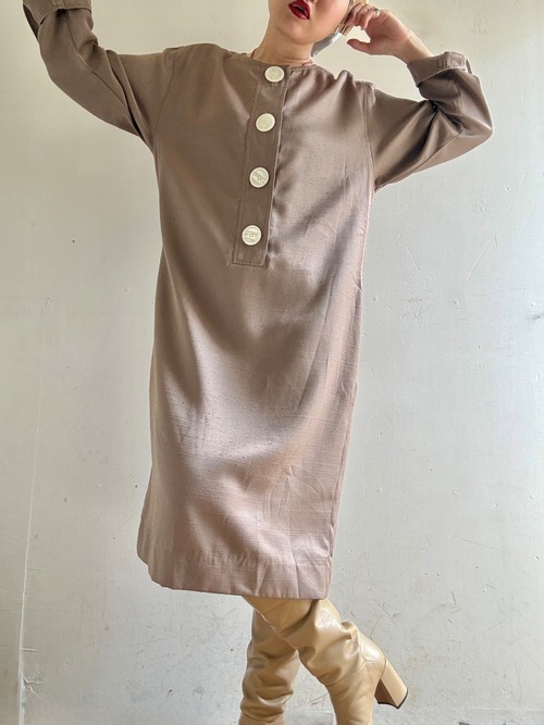 70-80s Vintage Big Buttons Design Midi Dress