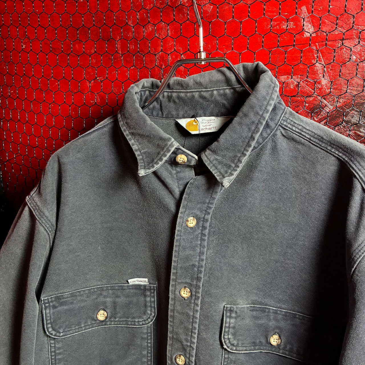 90s Carhartt ダックシャツ 長袖シャツ ワークシャツ フェードブラック カーハート