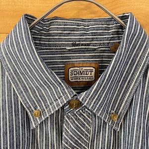 【SCHMIDT WORKWEAR】ストライプ 総柄 長袖シャツ XL ビッグサイズ ボタンダウン US古着 アメリカ古着