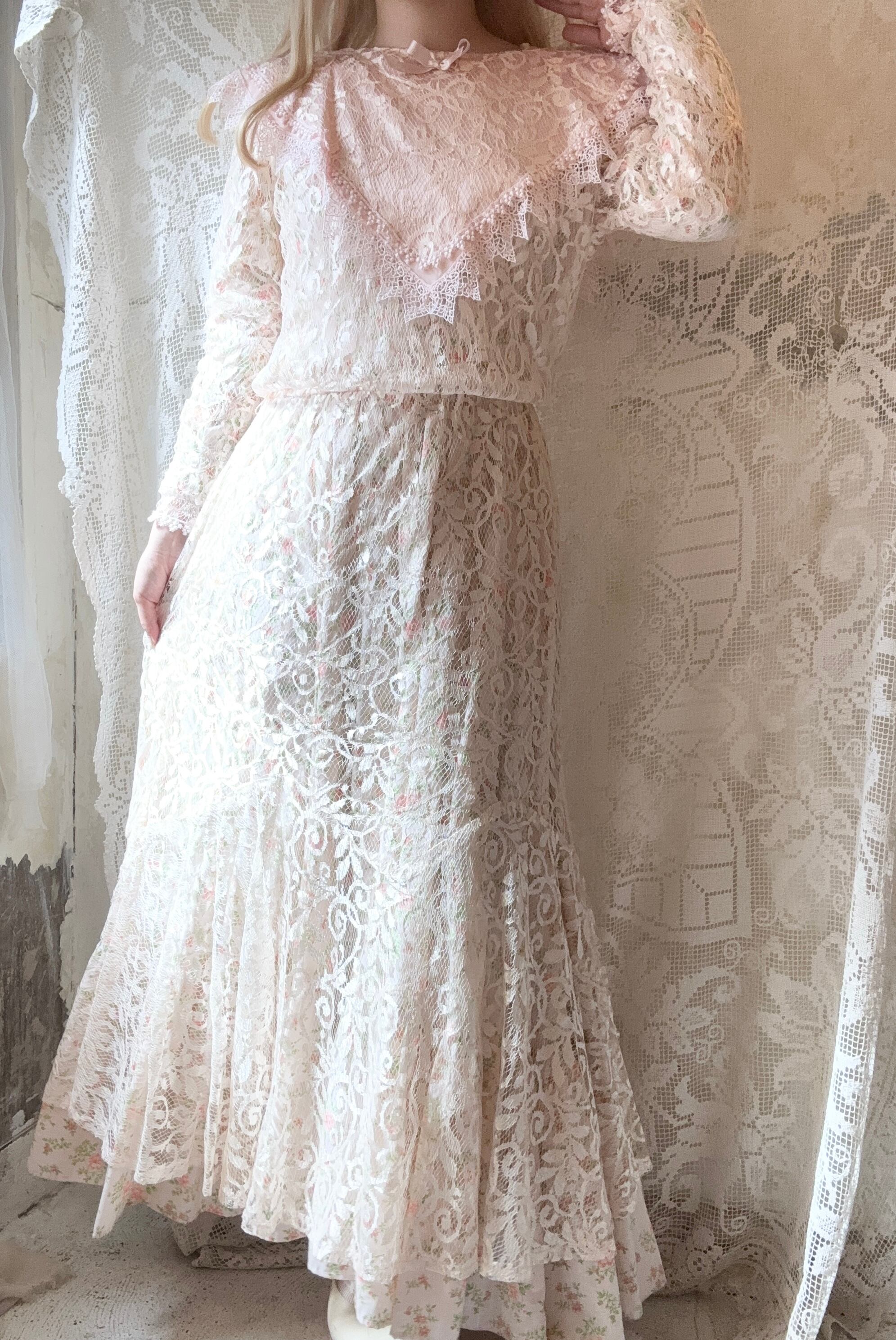Vintage remake pink rose one-piece | Meno