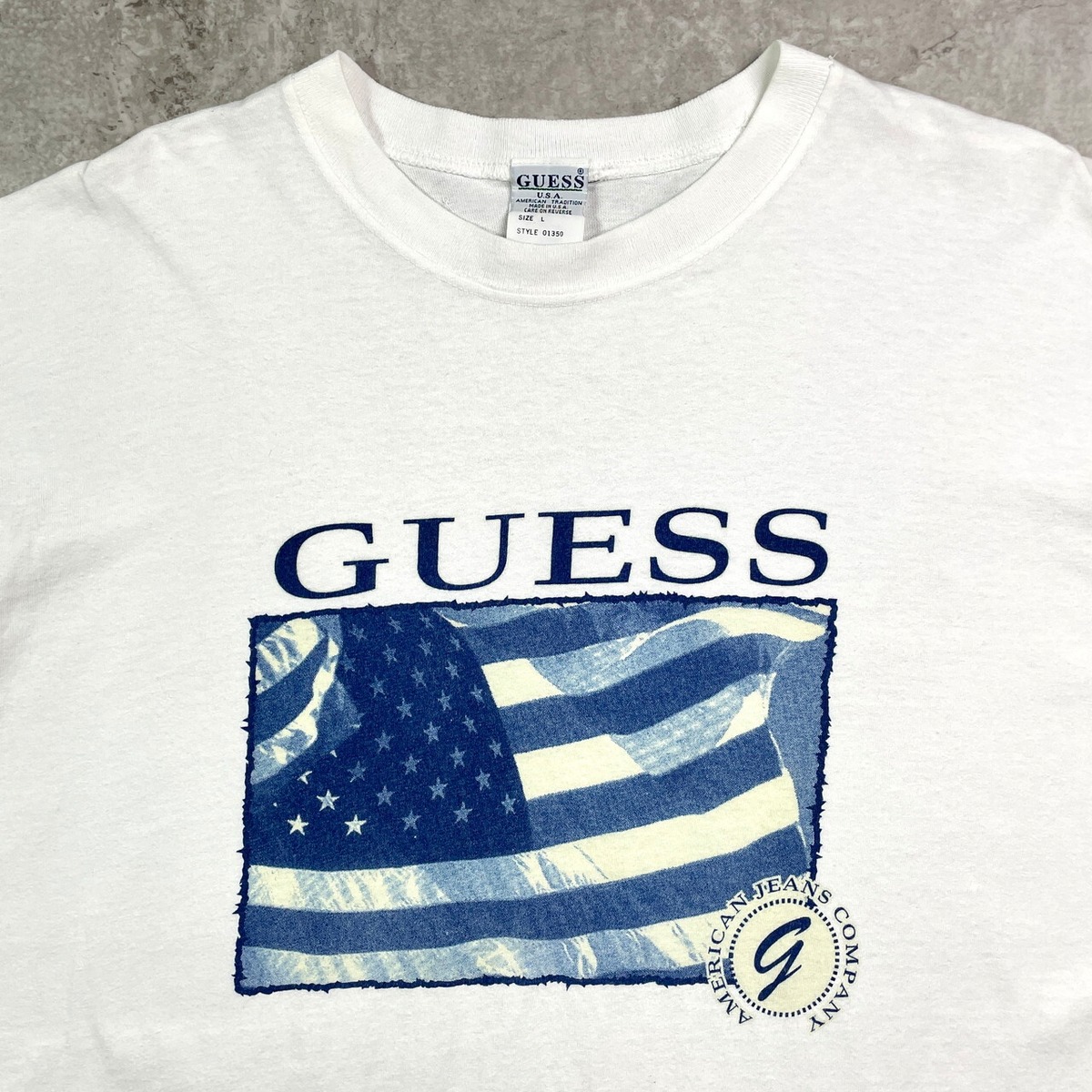 90年代 USA製 GUESS ゲス プリントTシャツ メンズL 古着 90s 