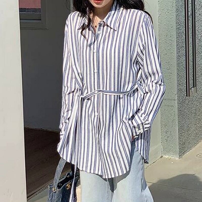 Striped lapel shirts ◇1colors 1718