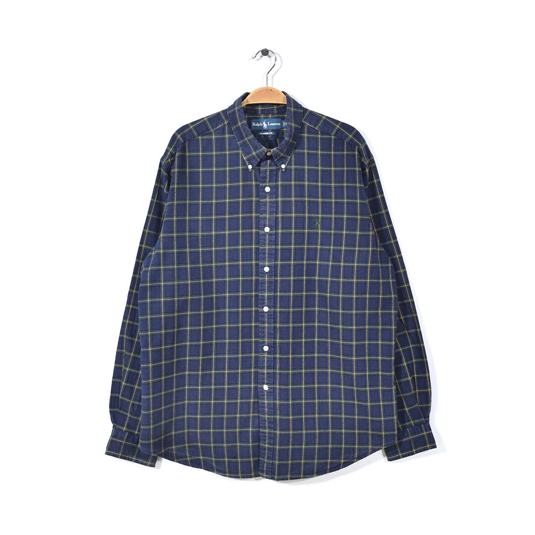 ラルフローレン ブラックウォッチ 紺緑系 ボタンダウンシャツ 長袖 BDシャツ 大きいサイズ メンズXL RALPH LAUREN 古着 @CA1072 | ヤング衣料店 powered by BASE