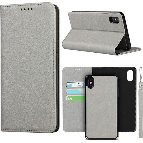 Eastwave アイフォン XS Max for iPhone XSmax ケース 手帳型 for iPhoneXSmax 財布型 分離式 両用 2way 取り外し自由 カバー 縄掛け PUレザー+TPUソフト ケース 二合一の設計 ICカード ベルトマグネット -グレー 730