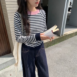 collar contrast border knit top J00003