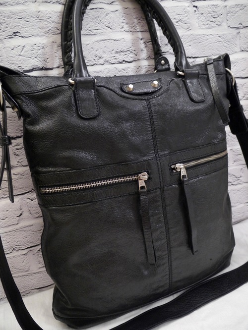 ◆BALENCIAGA バレンシアガ SQUARE ARENA スクエアアリーナ A4対応ビジネス可 2way レザー トート バッグ 黒◆ 通勤通学にも便利なトート型