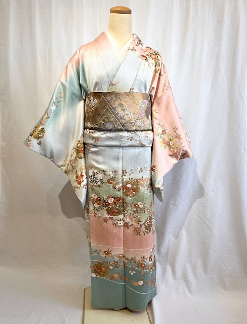 2282 染め分け 訪問着 袷単品 Houmongi (lined kimono)