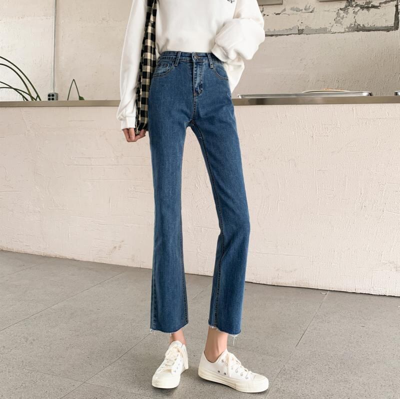 ウエストジーンズレディース2020新バージョンスリムスリミングマイクロフレアパンツオールマッチスモールフィートペンシルパンツナインポイントパンツ クレセントシティ49720989346