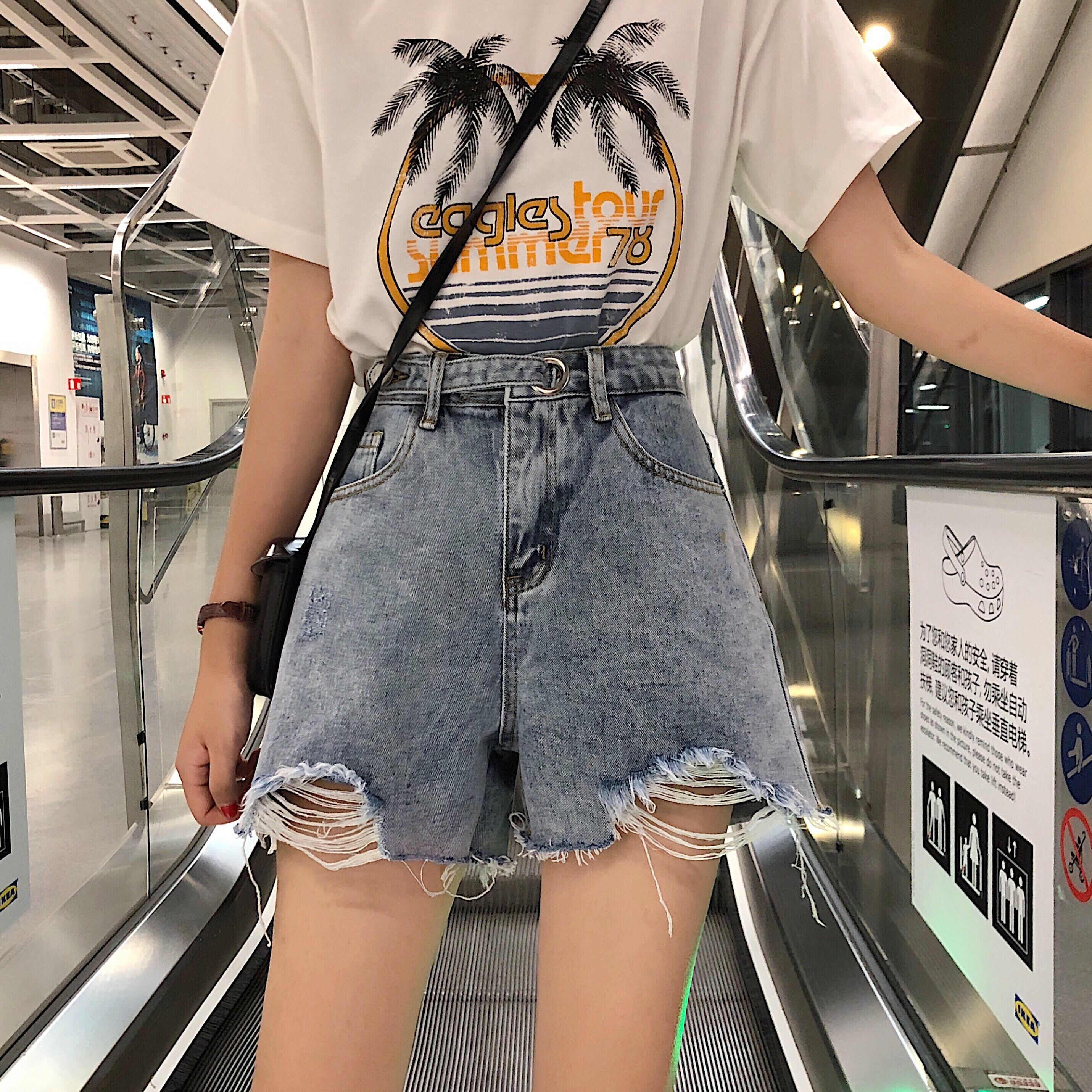 2020年春夏新バージョンのホールAラインデニムショーツ子供用ルーズで薄いハイウエストストレートワイドレッグパンツ 1号婦人78070161119