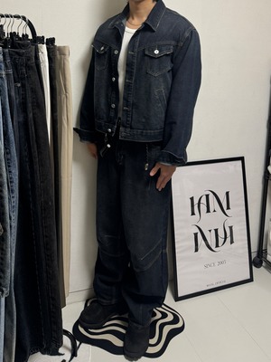 【SET】Structured Panel Lined Denim Setup (Dark Blue)