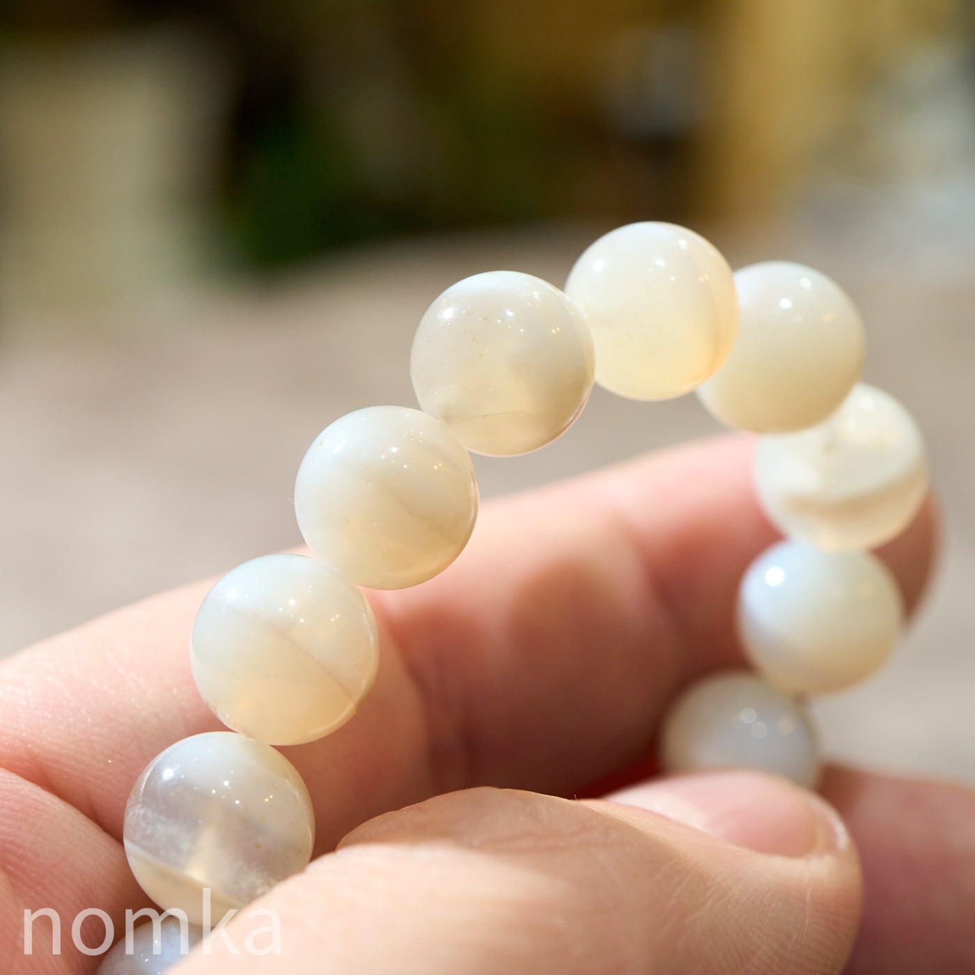 【清らかな安らぎ】ホワイトマーブル瑪瑙(メノウ) 一連ブレスレット(10mm珠/約16cm)