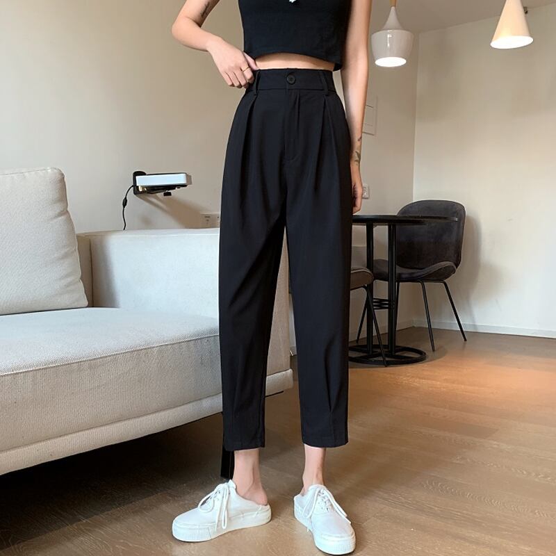 ブラックパンツ サマー薄手ハイウェストウェストルーズカジュアル 夏物 スーパーモール84266675023