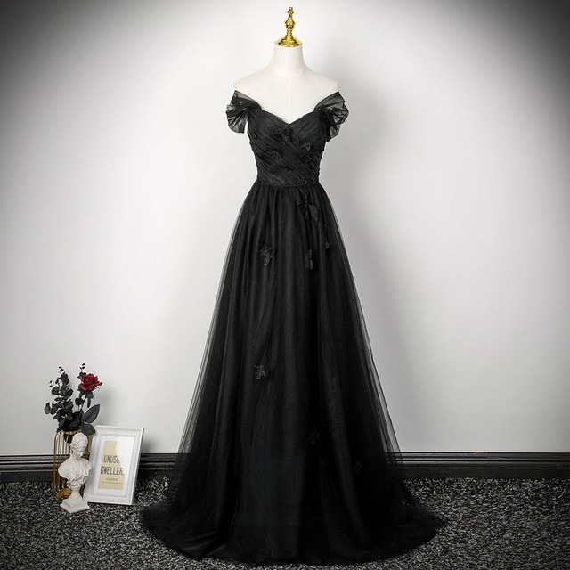 オフショルダーチュールドレス　D1769