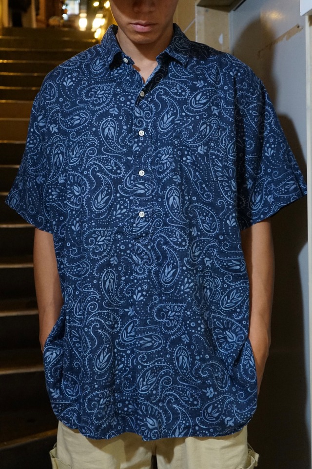 ［90s］Polo by Ralph Lauren Cambridge 100% Linen Navy Bandana Paisley Pattern Long Sleeve Shirt