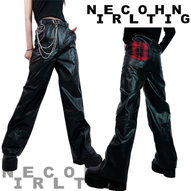 CHECK POCKET LEATHER PANTS