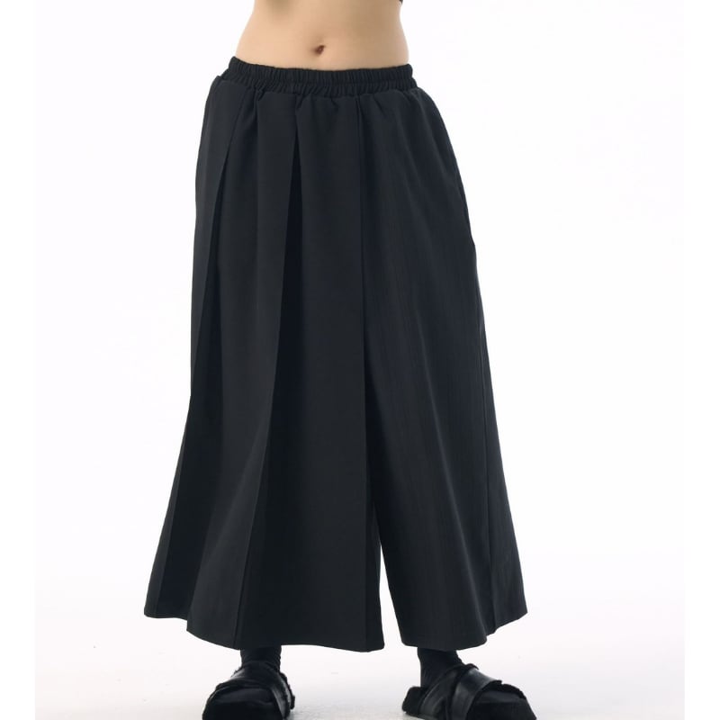 ウエストゴム ワイド クロップド フェイクレザー パンツ 1color PT0433