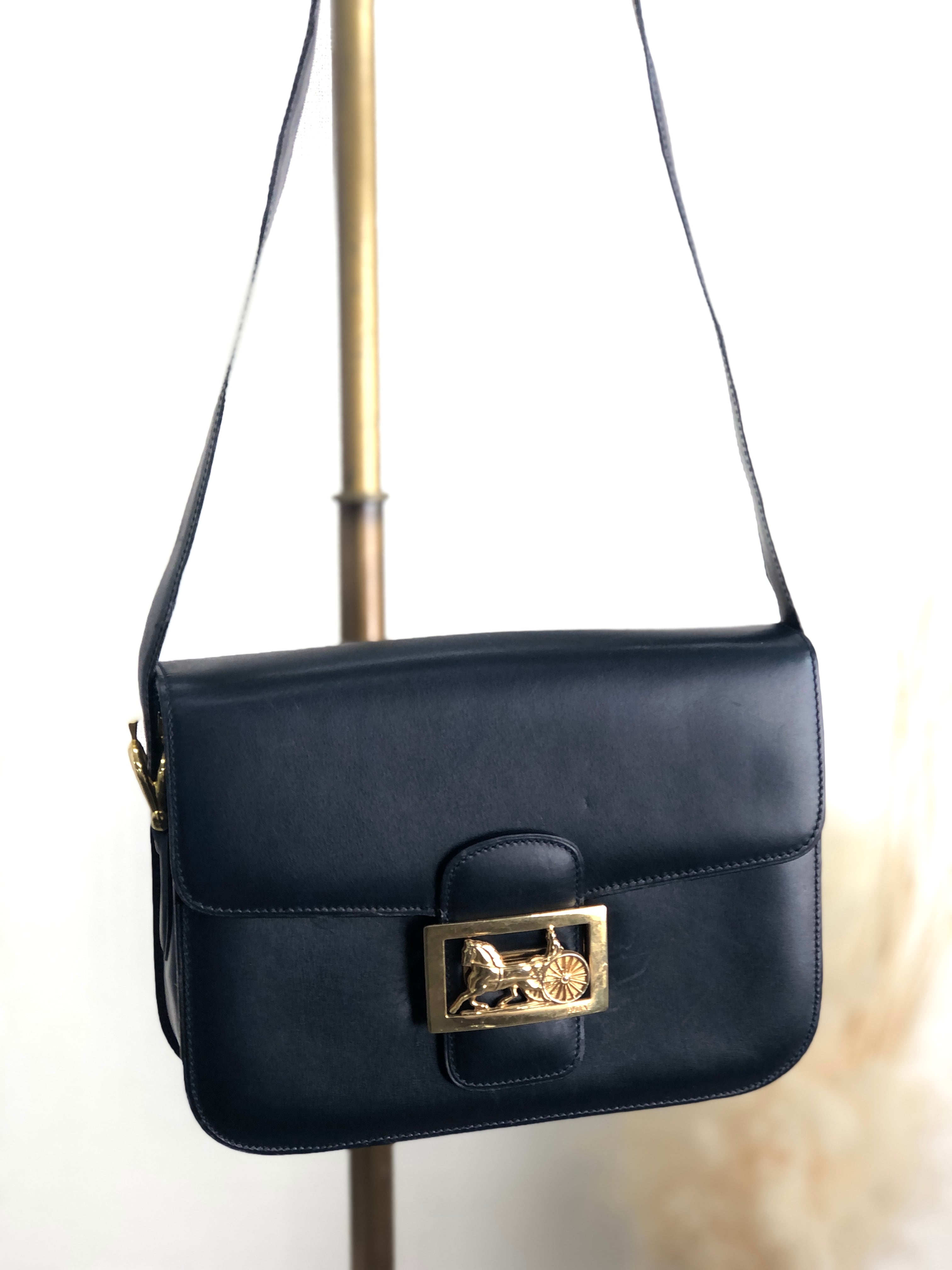 CELINE セリーヌ ショルダーバッグ ネイビー ホースキャリッジ レザー 