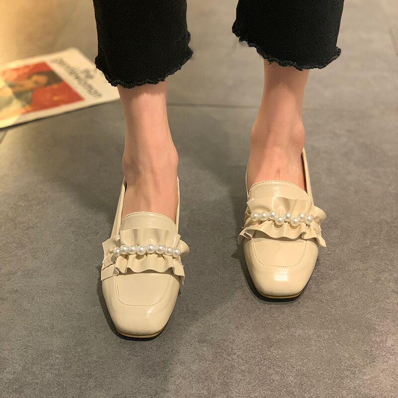 レザースタイルスプリングパール 靴 シューズ ローファー 春物 真珠 スクウェア 部族の婦人靴16811116562