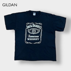 【GILDAN】企業系 Jack Daniel's XL ビッグサイズ ロゴ プリント Tシャツ ジャックダニエル ウイスキー WHISKEY 半袖 夏物 黒t US古着