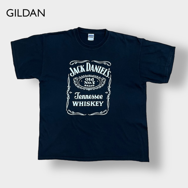 【GILDAN】企業系 Jack Daniel's XL ビッグサイズ ロゴ プリント Tシャツ ジャックダニエル ウイスキー WHISKEY 半袖 夏物 黒t US古着