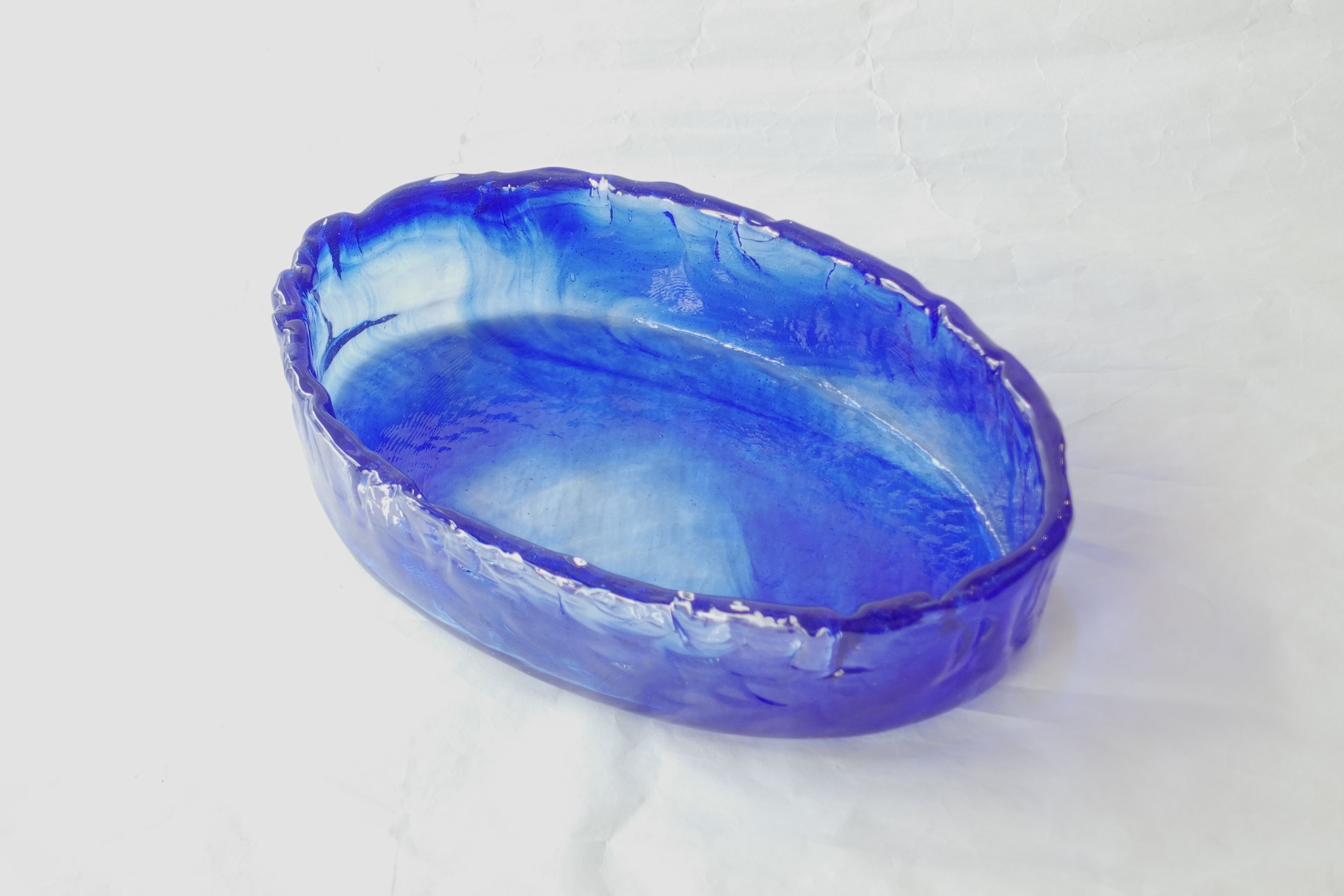 日本製 手づくりガラス 楕円水盤（花器） ルリ | 小林漆陶