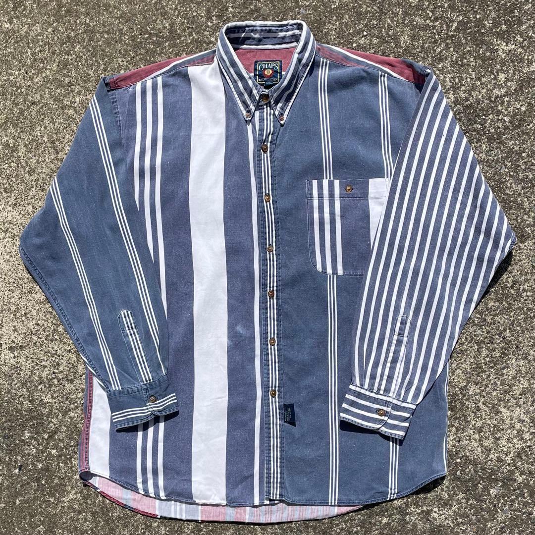 【XLサイズ】90's CHAPS RALPH LAUREN ストライプ 大きめ 古着 長袖シャツ