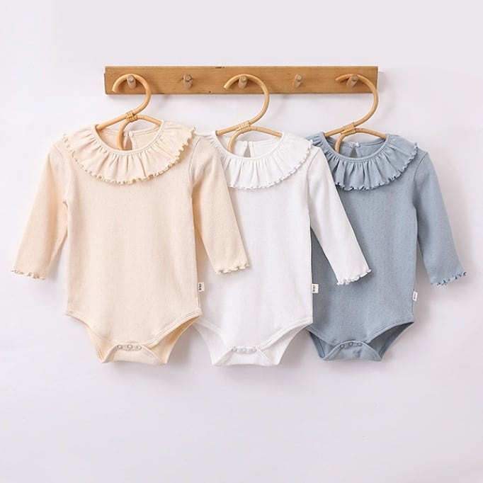 【BABY】北欧風 フリル無地ロンパース
