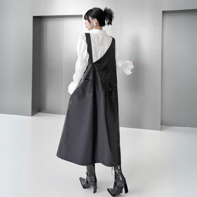 Asymmetric strap leather onepiece C1283