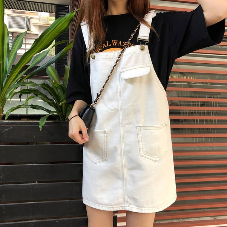 送料無料 着回しコーデに使える カジュアル カラー デニム サロペット ミニ丈 ワンピース モノトーン Lamitte Deco トレンド 韓国ファッション ショップ Base店