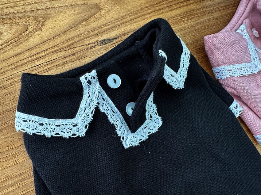 muse pk t-shirt S ~ XL 2color / 犬服 秋冬 新作 トップス シンプル 長袖 ドッグウェア 犬 服 小型犬 中型犬 襟付き tシャツ レース