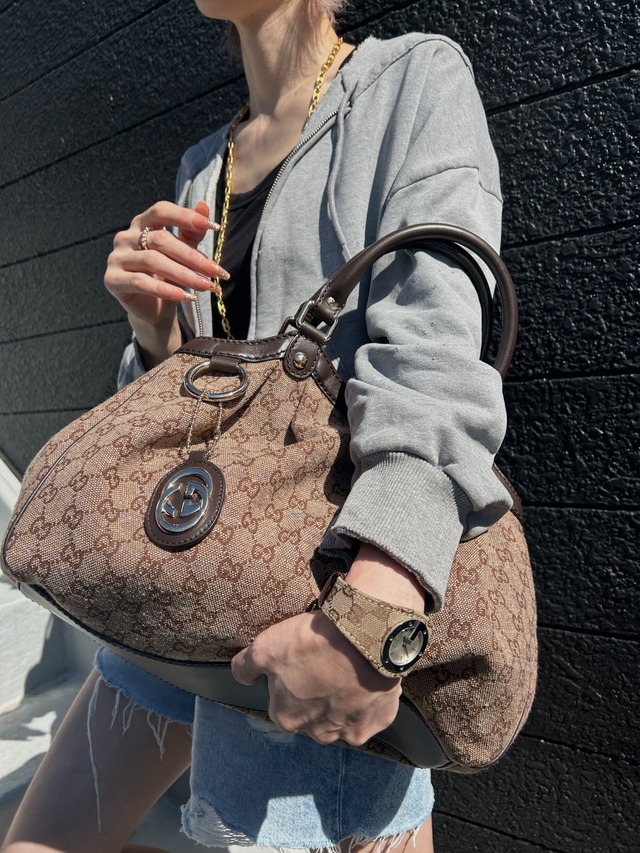 GUCCI グッチ GGキャンバス トートバッグ ブラウン スーキー ネップ ジャガード vintage ヴィンテージ オールド cyznyp