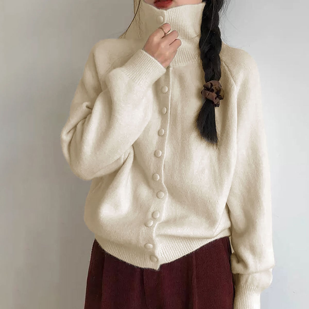 ハイネック ニット カーディガン 長袖 レディース 秋冬 韓国 セーター きれいめ シンプル 大人 カジュアル 暖かい 防寒 保温 スタンドカラー 折り襟 2way 羽織り トップス 大人可愛い 大人女子
