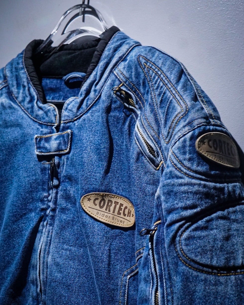 add (C) vintage】“CORTECH” Various Gimmick Denim Racing Jacket