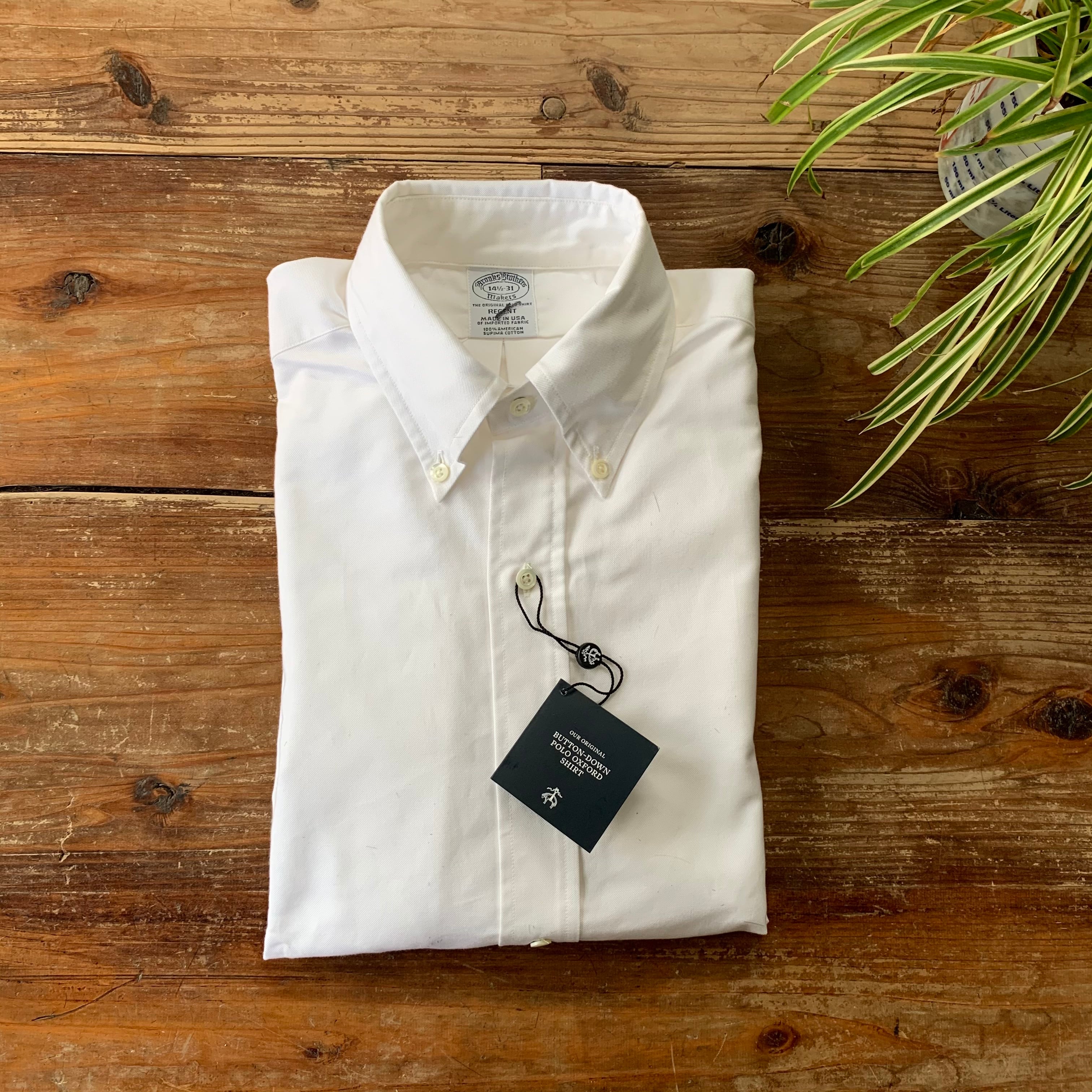 Made in USA ”Brooks Brothers” White Oxford Button Down Shirt/ REGENT FIT