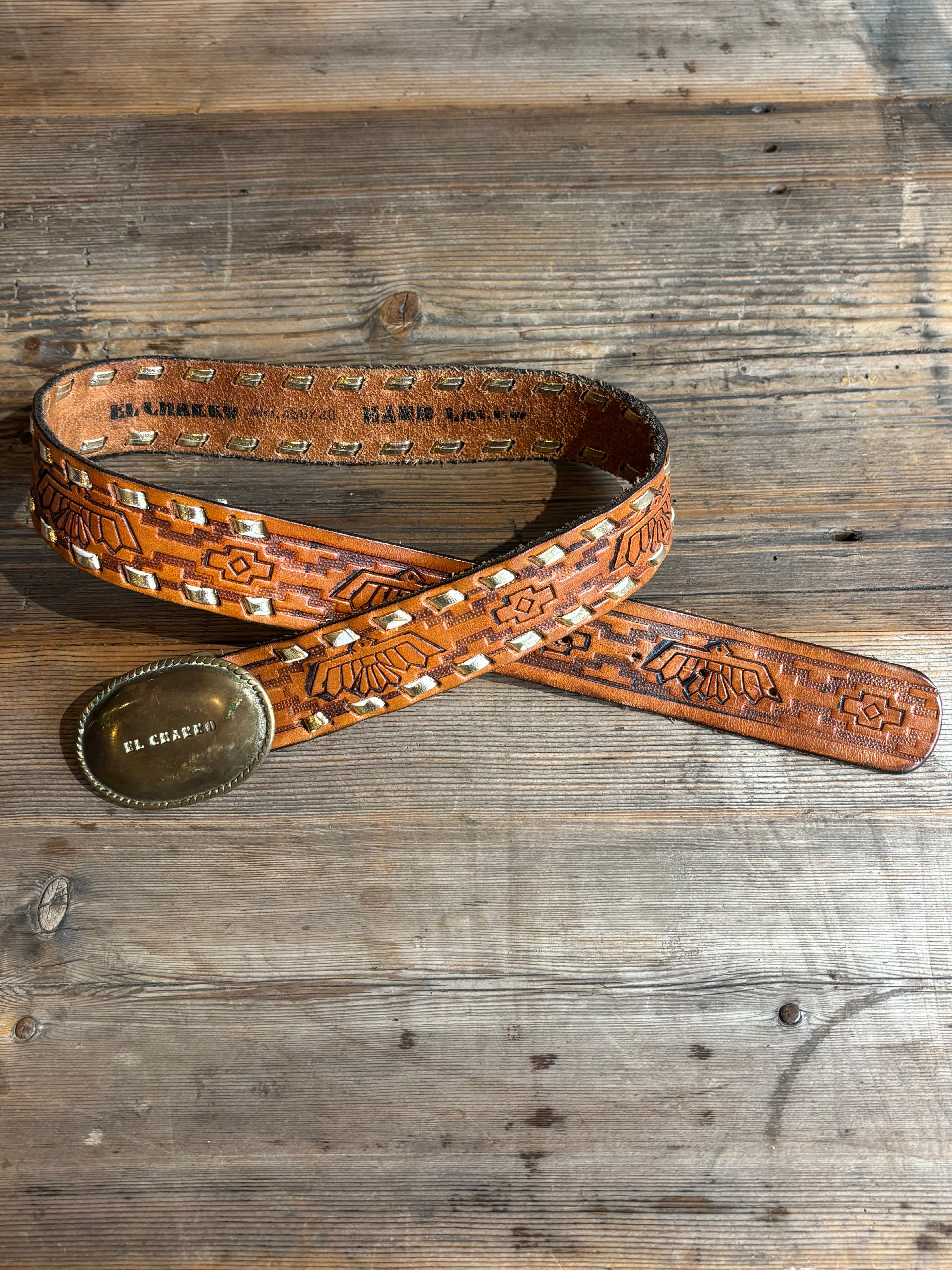 70s~ ヴィンテージレザーベルト ハンドメイド 一点物 真鍮 70s vintage crafted leather belt | umber_vintage