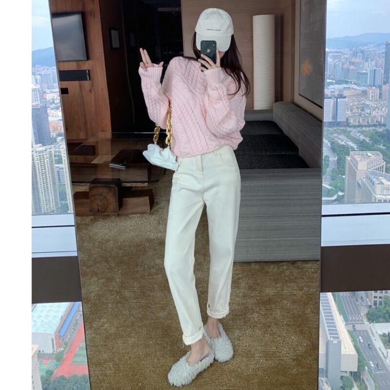 スタイルレディーススタンダードセーター ルーズニットホワイトジーンズ オータムウィンター レトロ 秋物 冬物 YY-ファッション45366703416