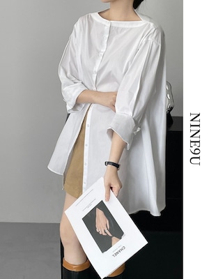 boat-neck no-collar nichi long-shirt【NINE7676】