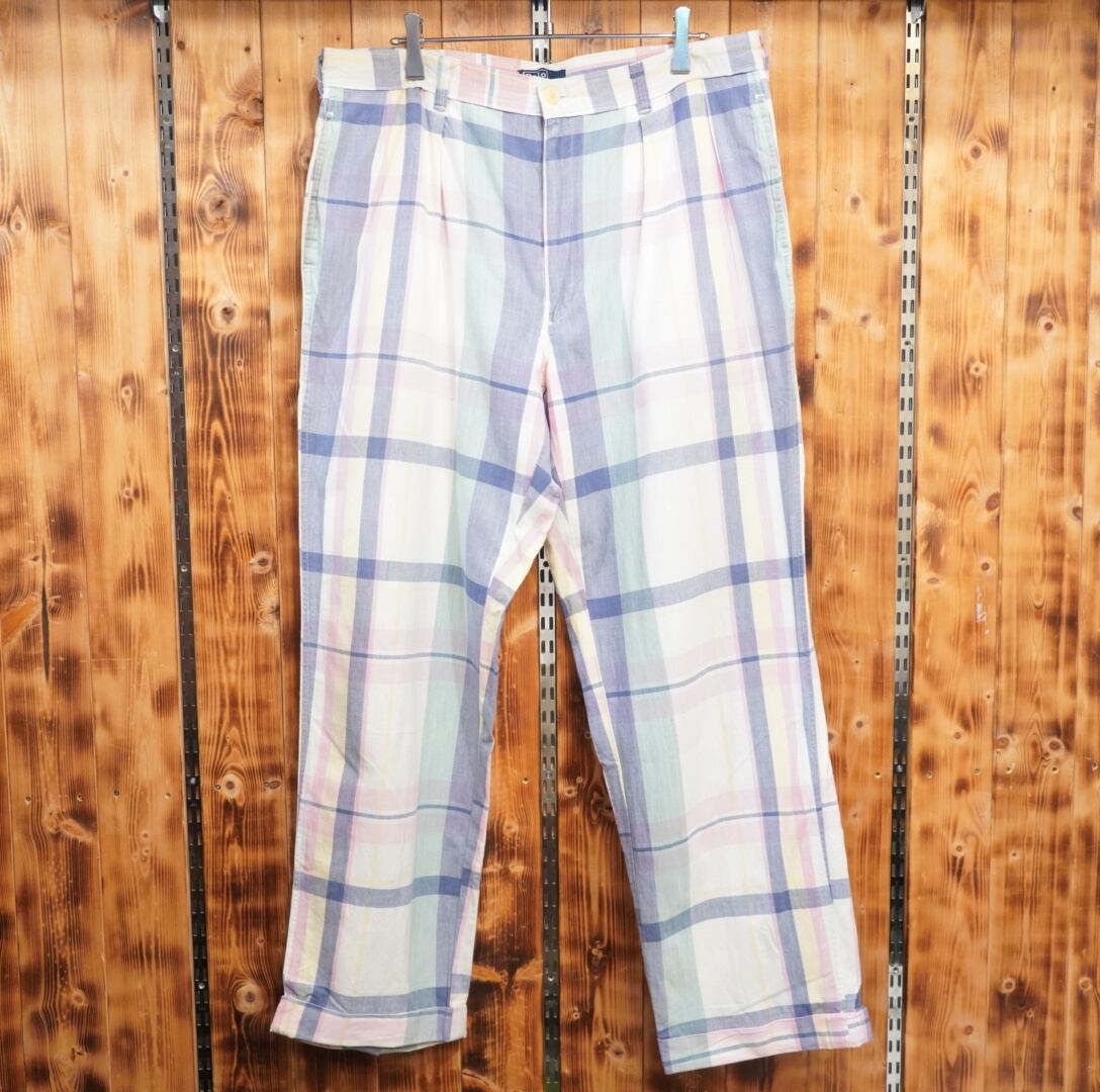 80s90s ralphlauren usa製 チェック スラックス W36/ラルフローレン