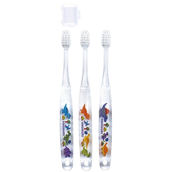 抗菌 恐竜クリア歯ブラシ 3本セット 園児用 (3才~5才) ディノサウルスピクチャ