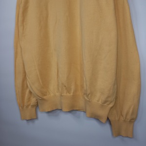 IZOD　アイゾッド　Vネック　コットンニット　セーター　薄手　ハイゲージ　無地　刺繍ロゴ　ペールイエロー　M