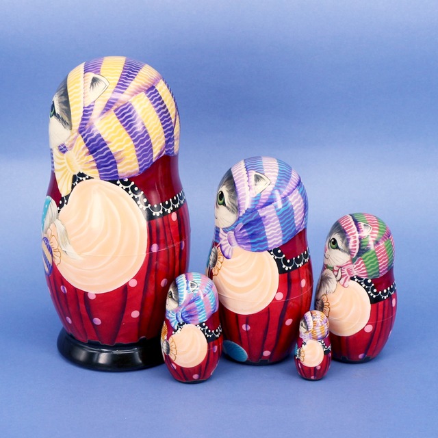 シロフ工房　マトリョーシカ　5個型　猫