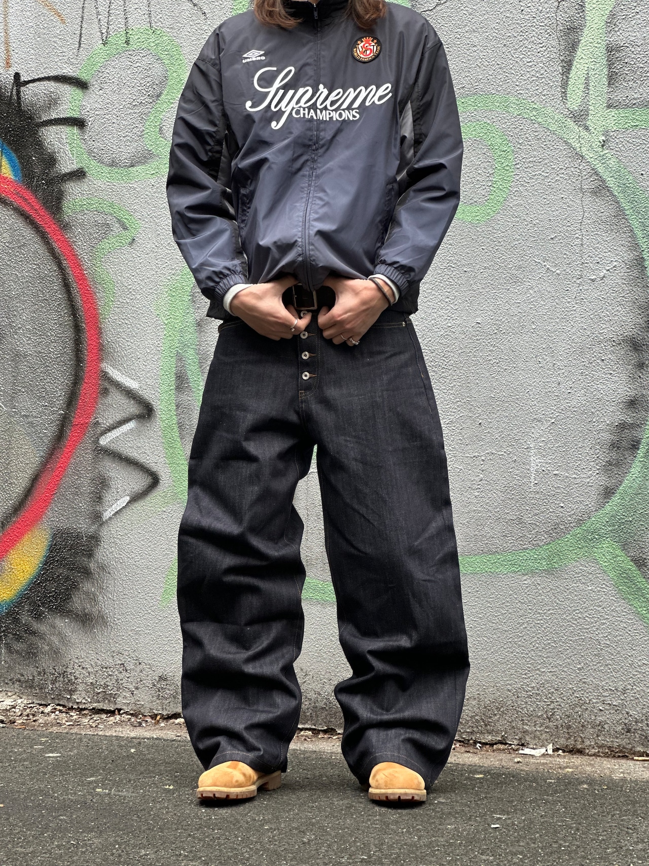 Raw Button Baggy Denim