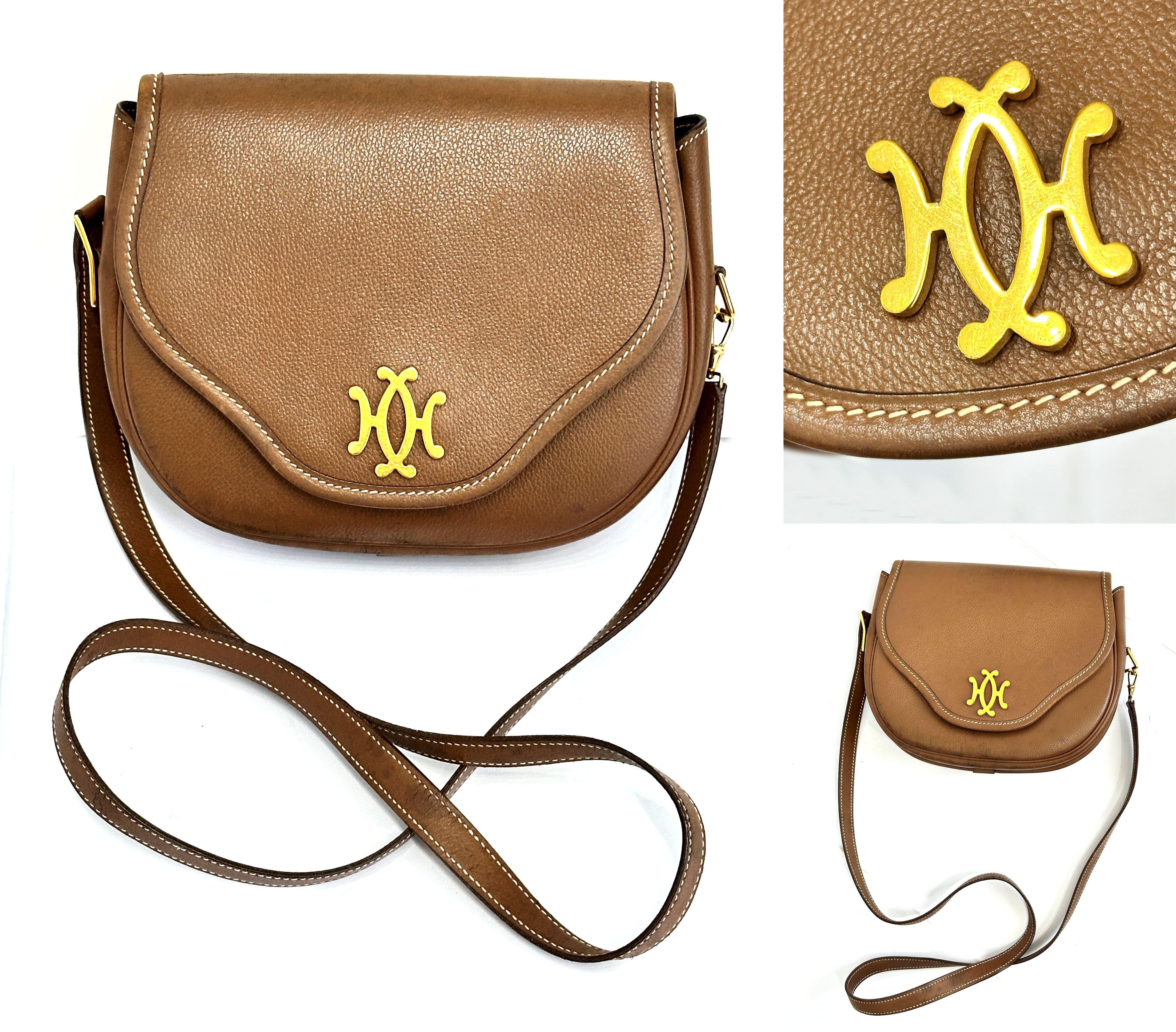 HERMES エルメス ヴィンテージ レザー ショルダーバッグ クシュベル 1985 ゴールド金具 ブラウン ポシェット ロゴ