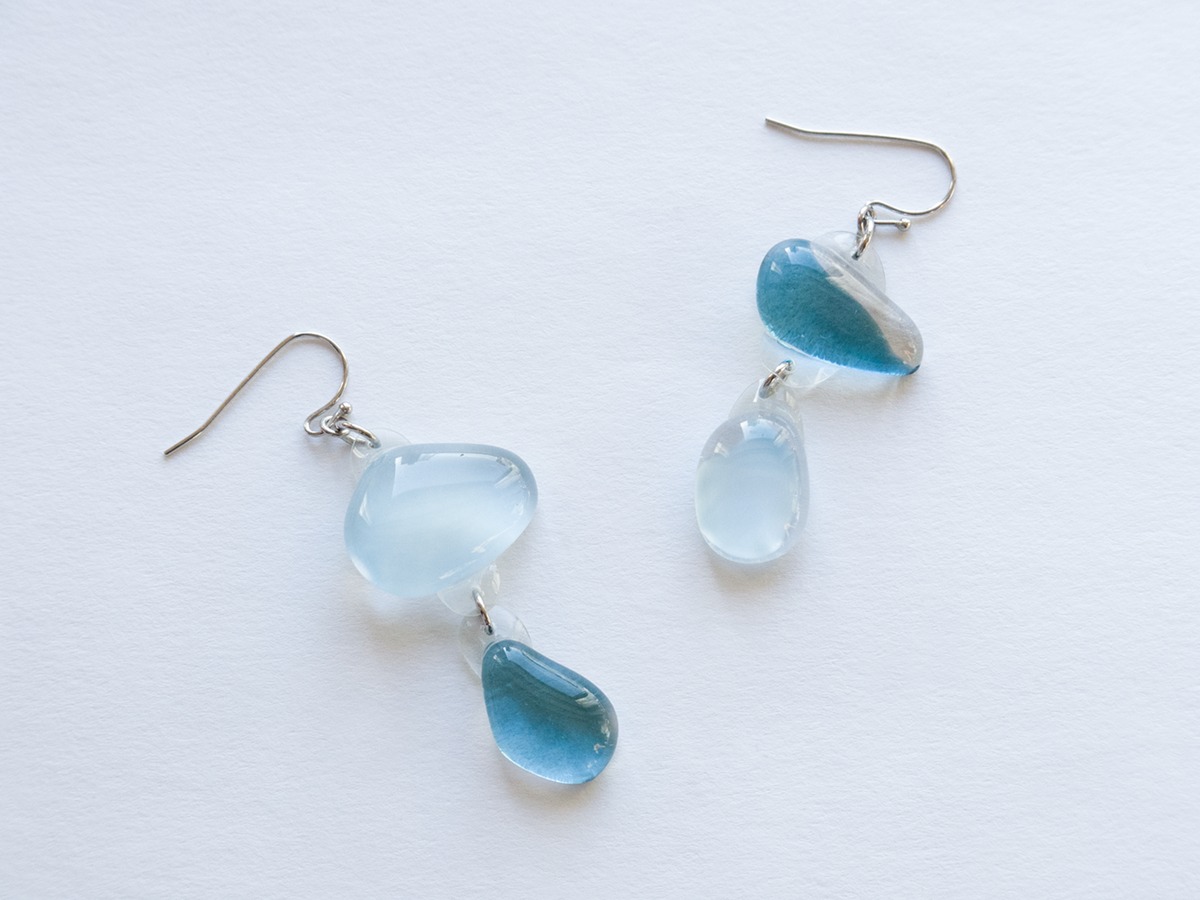 ねこ×frill×ribbon イヤリング（ライトブルー） Brilliant Aurora 2Flowerピアス&イヤリング/Blue | KTY